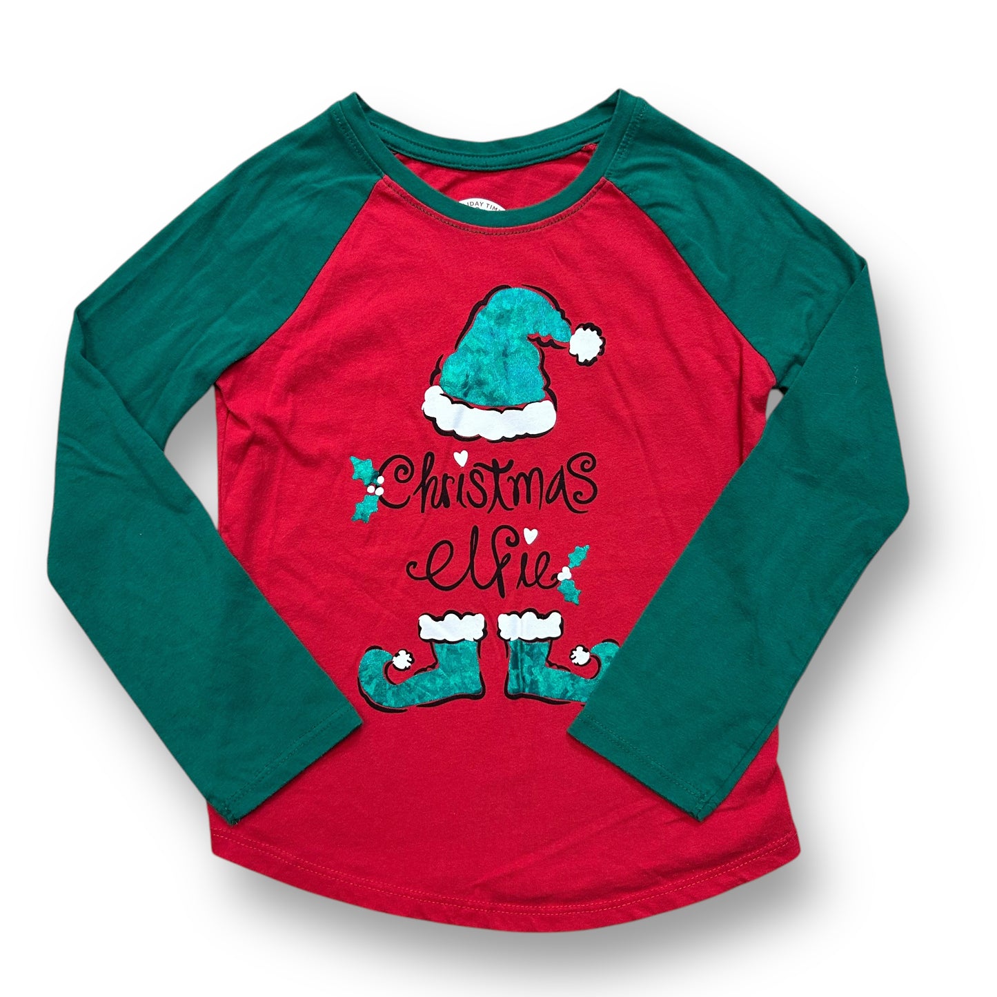 Girls Size 6/6X Red and Green Long Sleeve Christmas Shirt