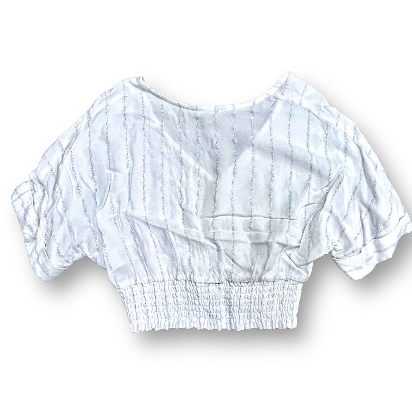 Girls Habitual Girl Size 12 White & Silver Striped Short Sleeve Blouse