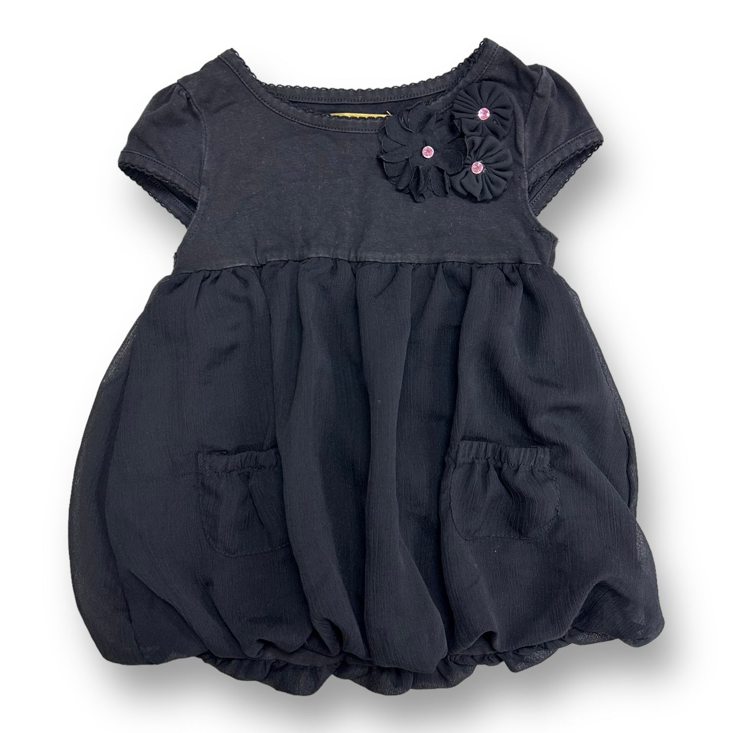 Nicole Miller Girls Size 3T Bubble-Hem Short Sleeve Black Dress with Accents
