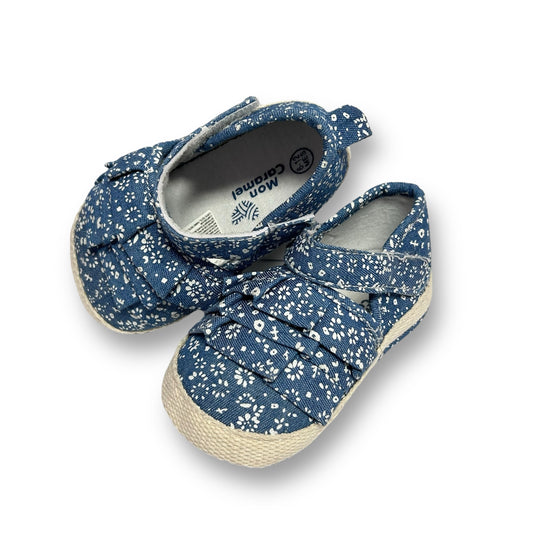 Mon Caramel Baby Girl Size 6-12 Months Blue Ruffle Easy-On Shoes