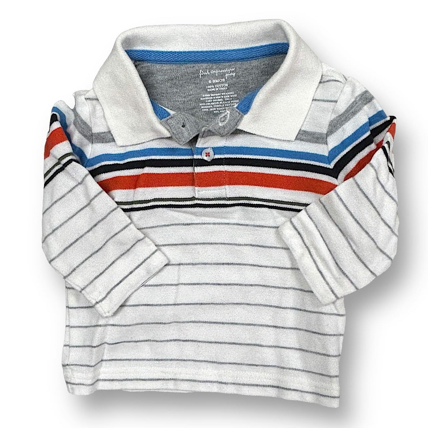Boys First Impressions Size 6-9 Months Long Sleeve Striped Polo Shirt