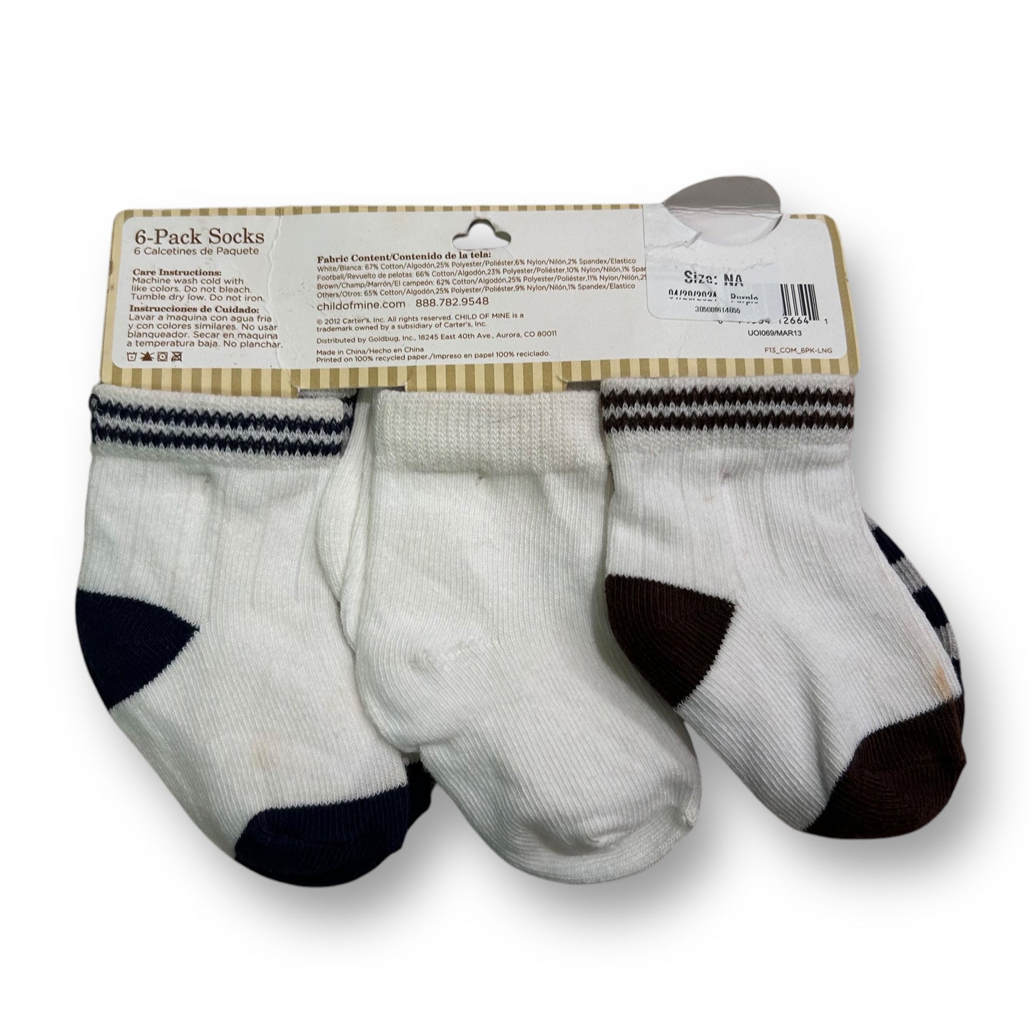 NEW! Carter's 6-Pack Baby Boy Socks Size 6-12 Months