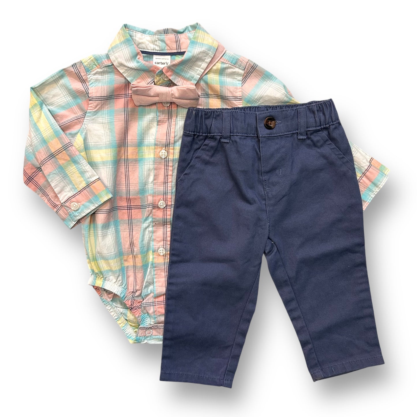 NEW! Carter's Baby Boy Outfit Size 9 Months 3-Pc Button Bodysuit Pants & Bowtie