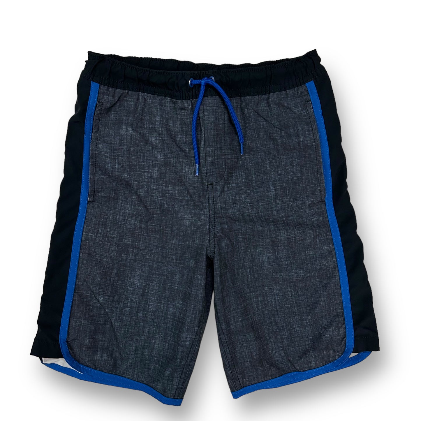 Boys Lands End Size 10/12 Slim Black & Blue Swim Trunks