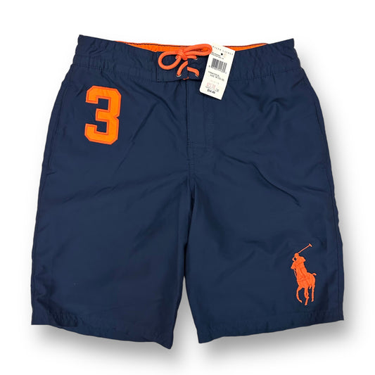 NEW! Boys Ralph Lauren Size 10/12 M Navy & Orange Swim Trunks