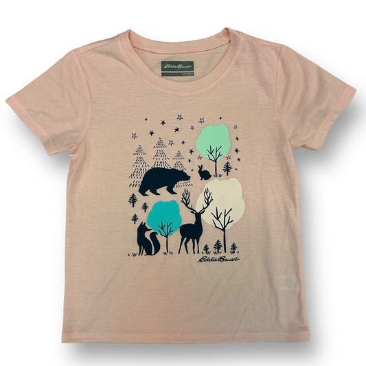 Eddie Bauer Youth Girl Size 10/12 Pink Forest Animals Short Sleeve Tee