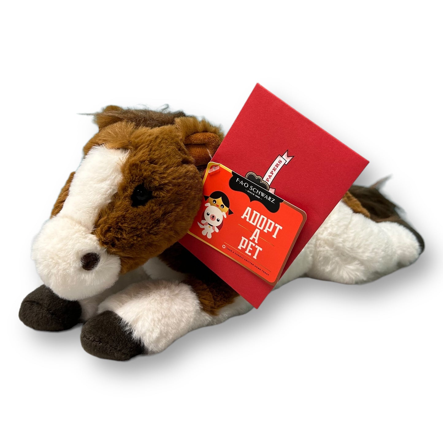 NEW! FAO Schwartz Adopt-a-Pet Horse Stuffed Animal with Adoption Certificate