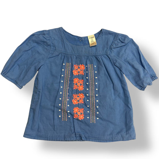 OshKosh Girls Size 3T Country Blue Embroidered Babydoll Blouse