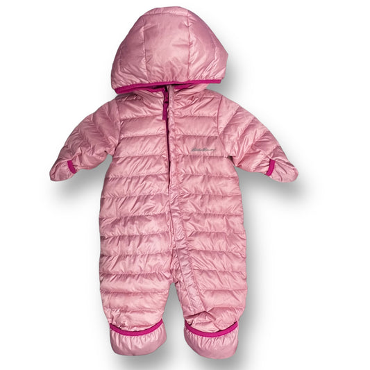 Girls Eddie Bauer Size 0-3 Months Pink Faux Fur Lined Snow Suit Bunting