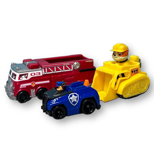 Collection of 3 PAW Patrol Vehicles- Marshall, Rubble, & Chase