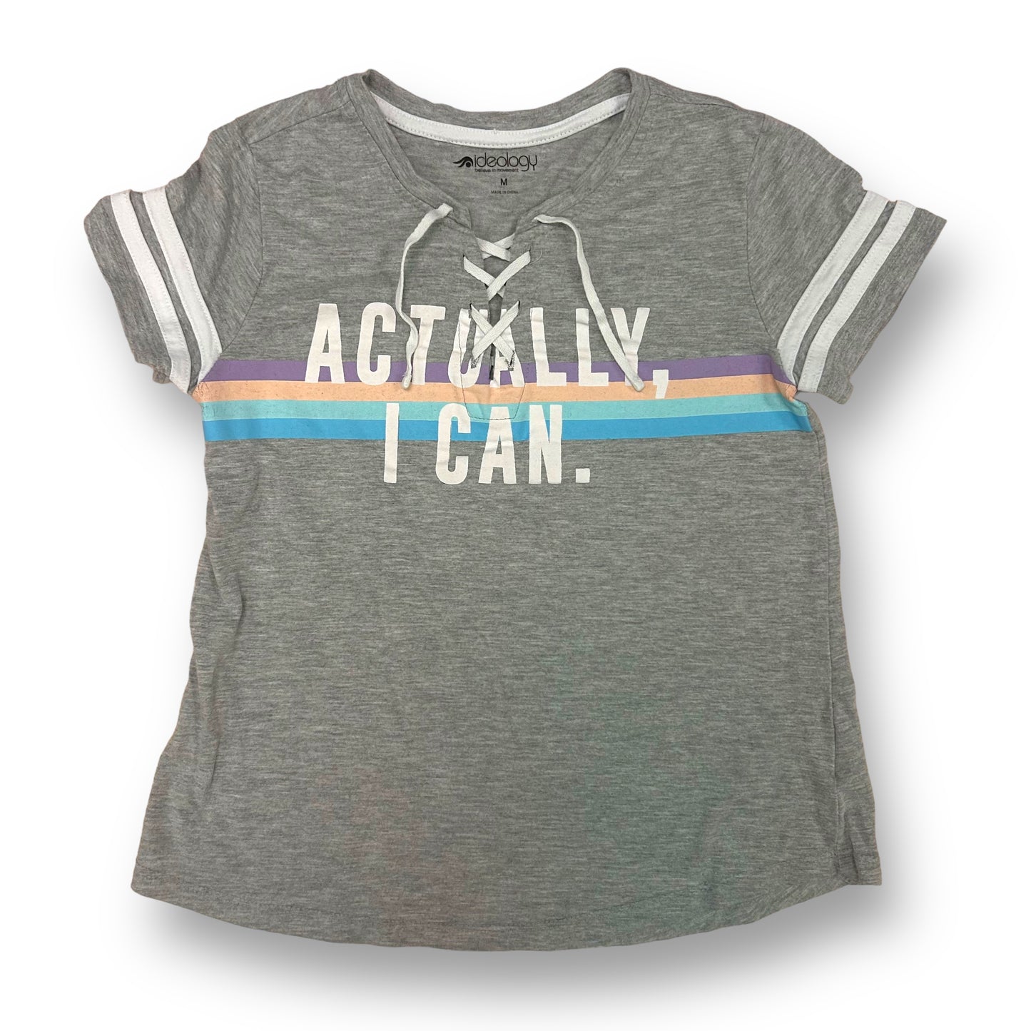 Ideology Girls Size 10/12 Youth M Gray Tie-Front Short Sleeve Activewear Shirt