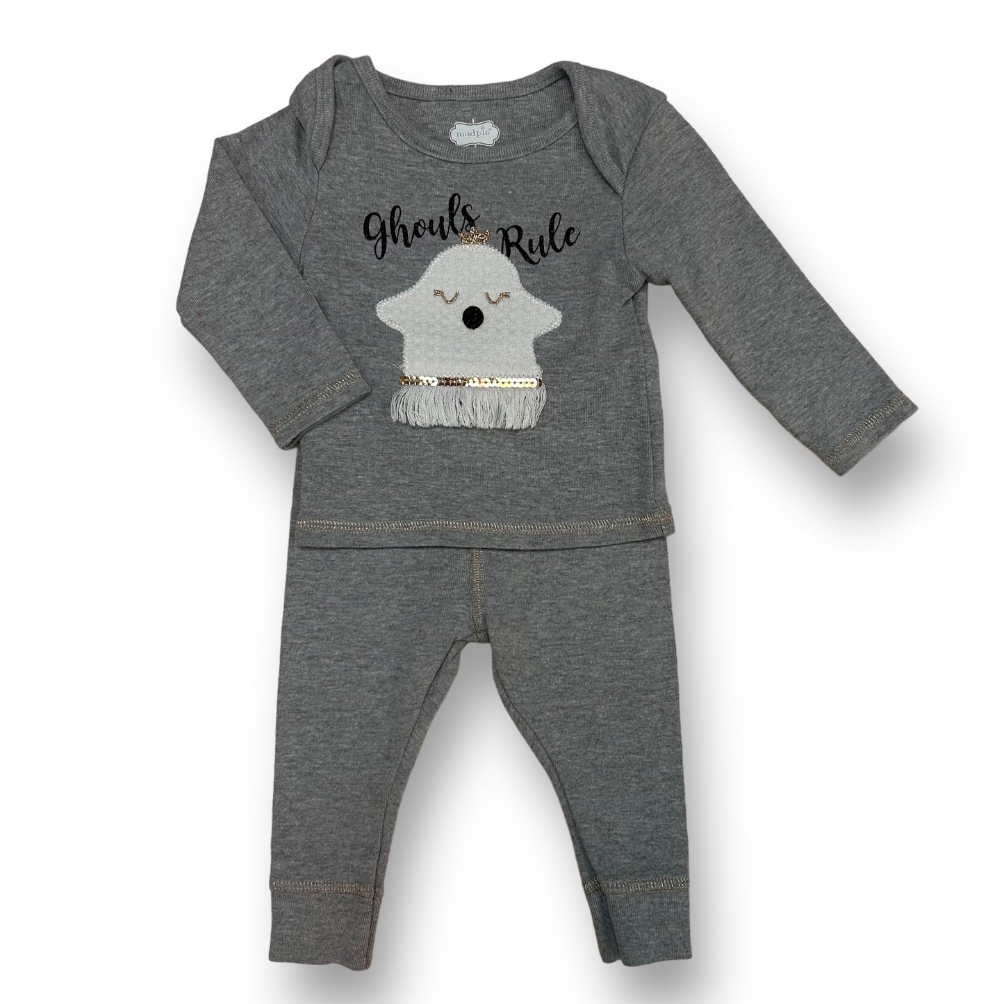 Girls Mudpie Size 0-3 Months Gray Halloween Long Sleeve 2-Pc Outfit