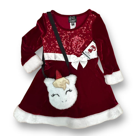 NEW! Girls Pink & Violet Size 3T Red & White Christmas Dress with Matching Purse