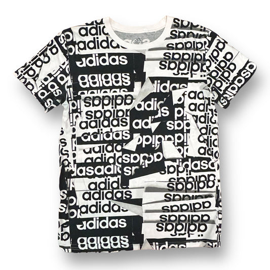 Boys Adidas Size 14/16 L Black & White Logo Short Sleeve  Shirt