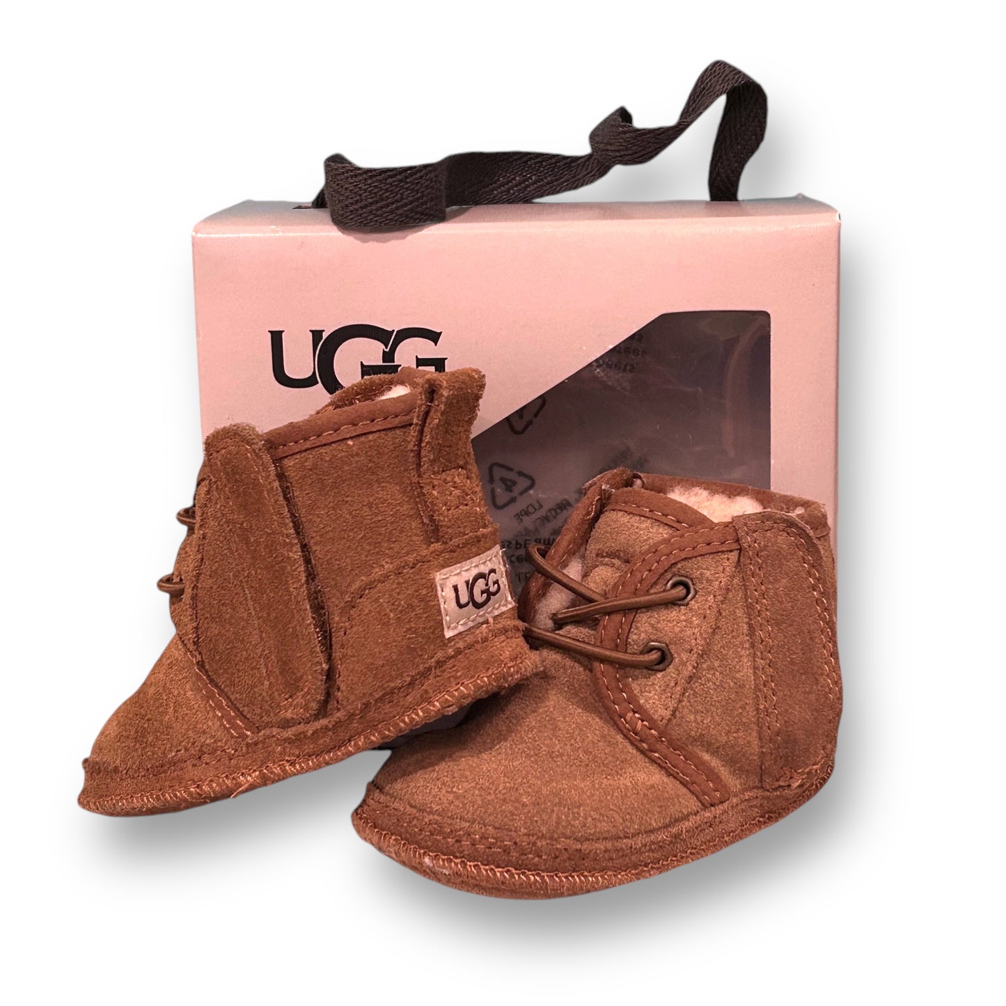 UGG Baby Boy Size 2/3 Chestnut Side-Fasten Sherpa Lined Slipper Shoes