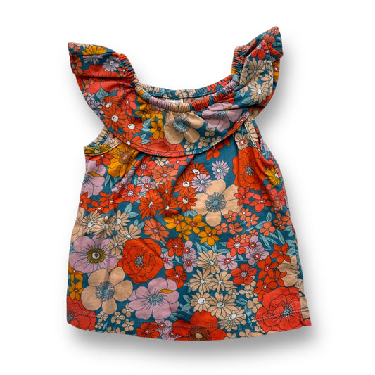 Girls Carter's Size 2T Peach & Aqua Floral Ruffled Tank