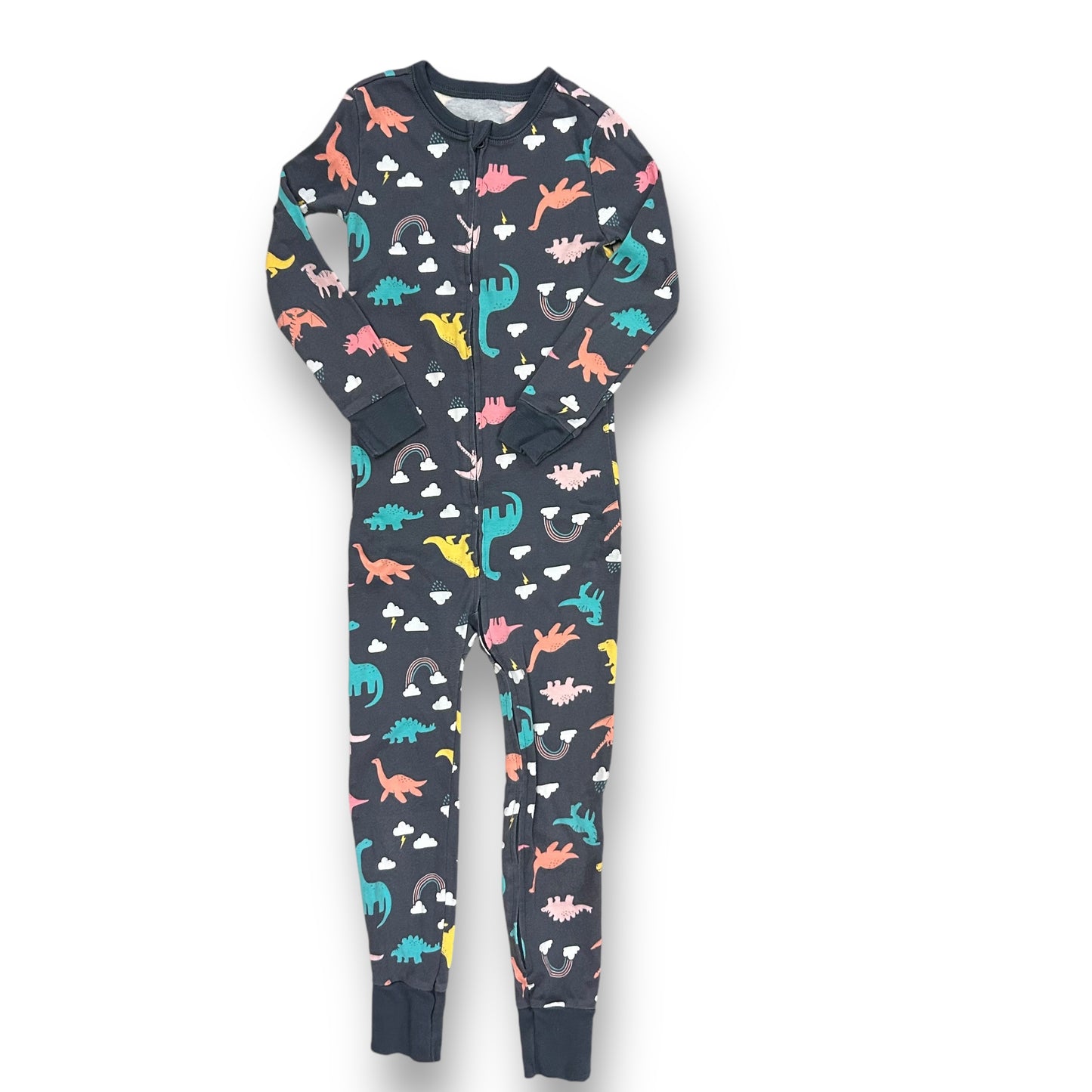 Old Navy Girls Size 5T Pajamas Gray Dinosaur Print Zip-Up Footless PJ’s