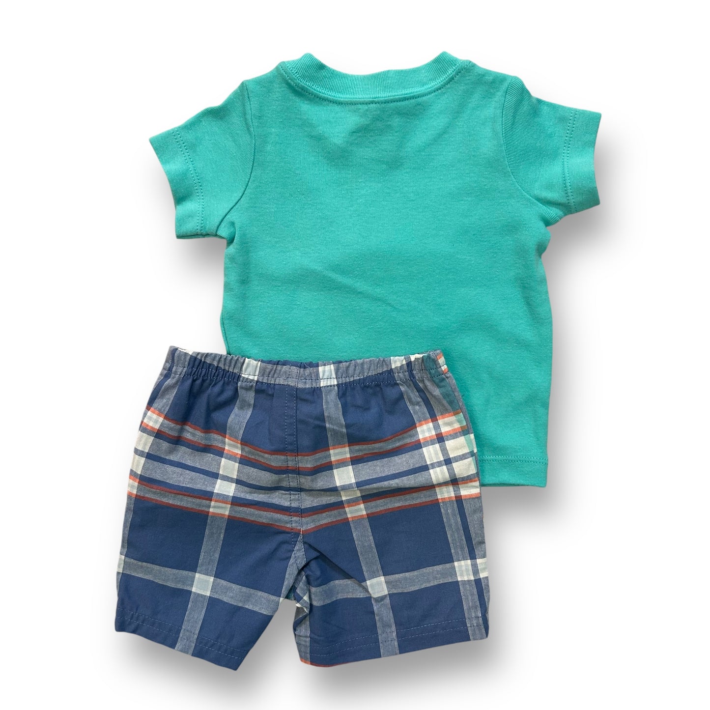 Carter's Boys 9 Months Outfit Embroidered Chameleon Shirt & Plaid Shorts Set