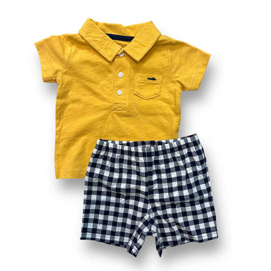Carter's Baby Boy Outfit 9 Months Yellow Polo Shirt & Navy Checkered Shorts Set