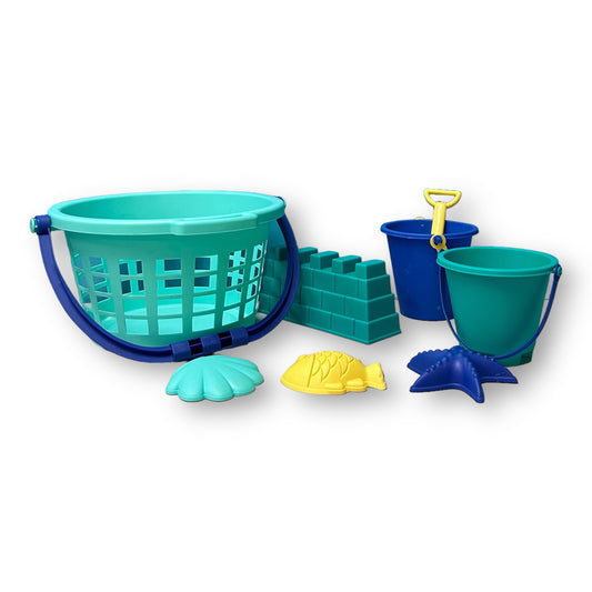Beach Basket of Sand Toys & Buckets with Carry Handle
