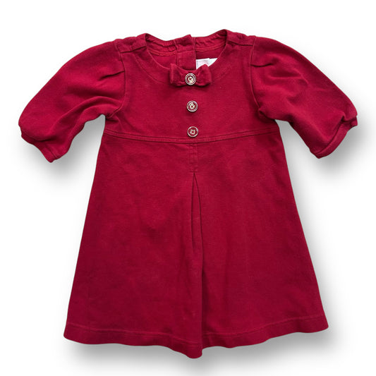 Girls Janie and Jack Size 3T Red Comfy Pleated Dress with Buttons & Bow