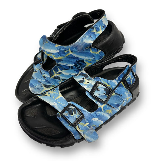 Birki's Toddler Boy Size 10 (28) Black & Blue Fish Print Buckle Sandals