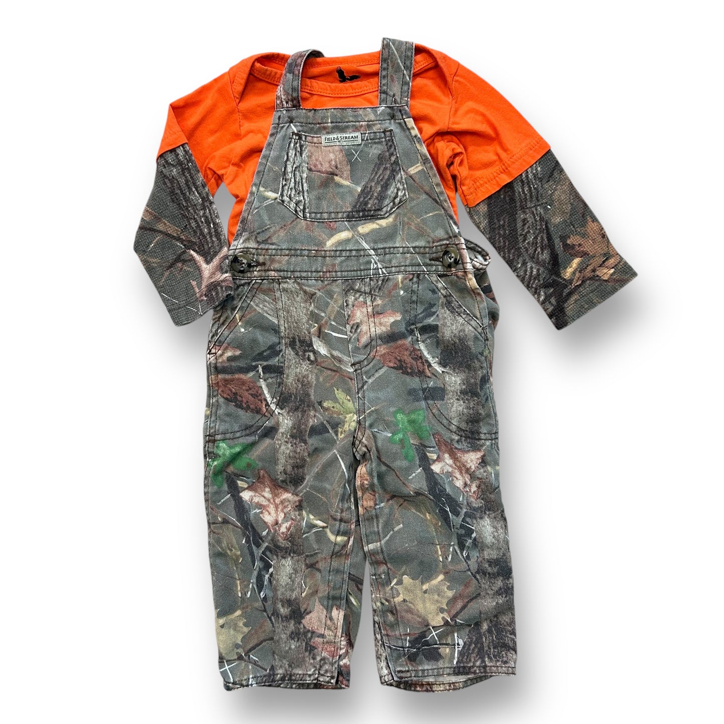 Field & Stream Toddler Camo Overalls Size 24 Months 2-Pc Shirt and Canvas Bibs