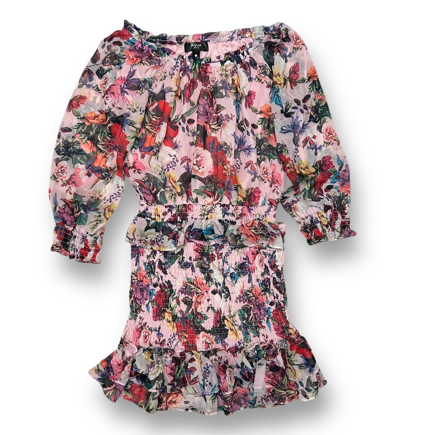 Aqua Girls Size 12/14 Youth Outfit Pink Floral Print Ruffle Polyester 2pc Set