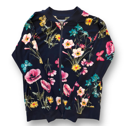 Girls Wonder Nation Size 7/8 Navy Floral Print Super Soft Zippered Top