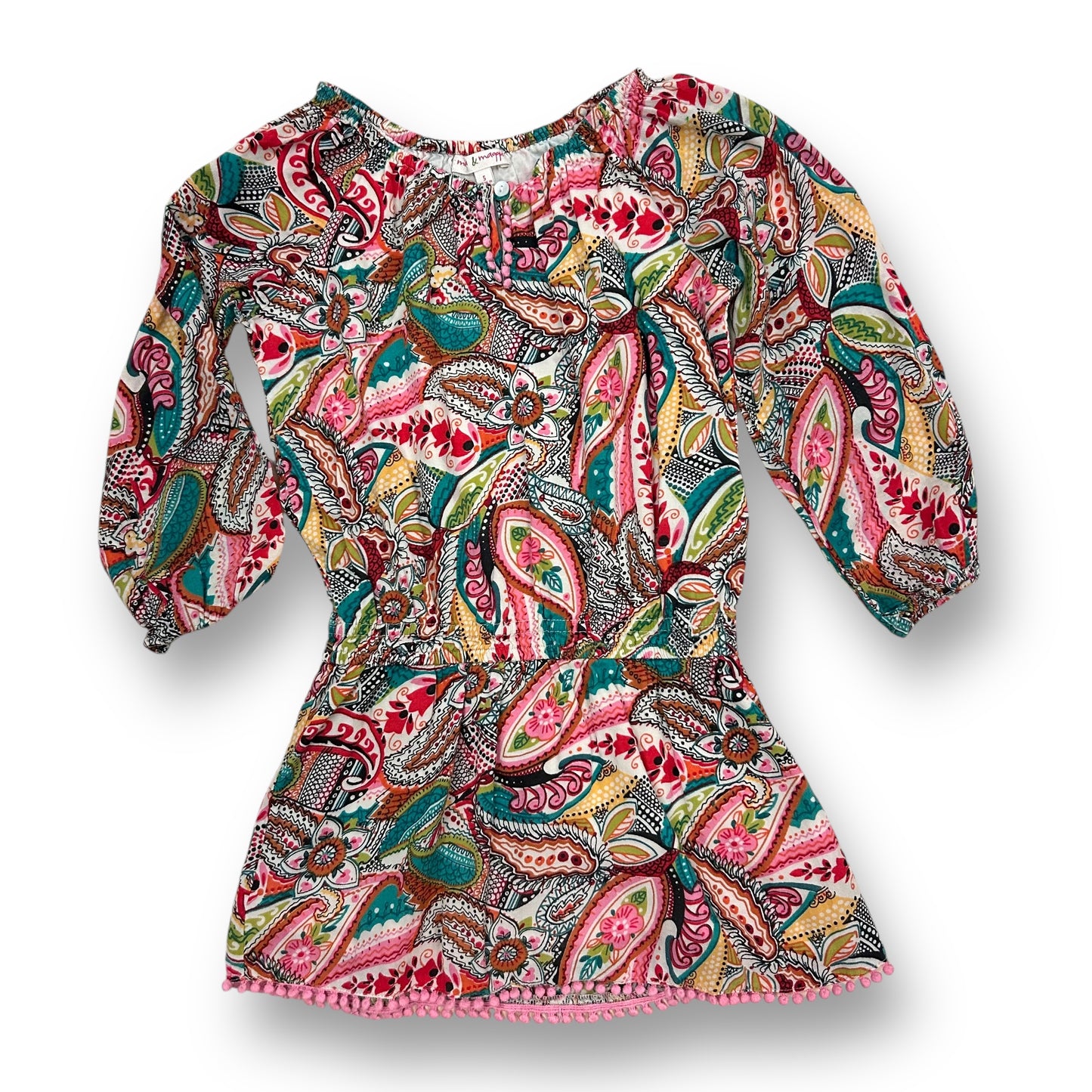 Mimi & Maggie Girls Size 5 Long Sleeve Blouse Paisley Print Pom Lined Tunic