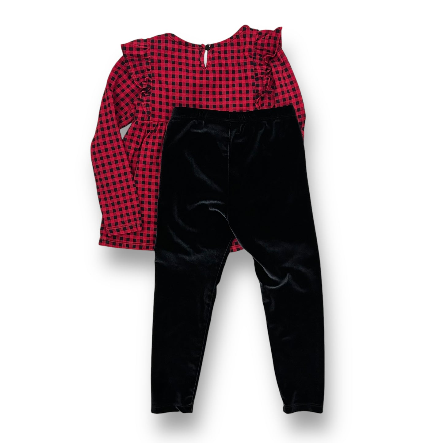 Children's Place Girls Outfit Size 4T Red Plaid Shirt and Black Velvet Pants Set