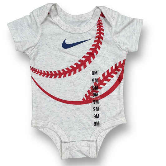 NEW! Boys Nike Size 9 Months Gray & Red Baseball Short Sleeve Bodysuit