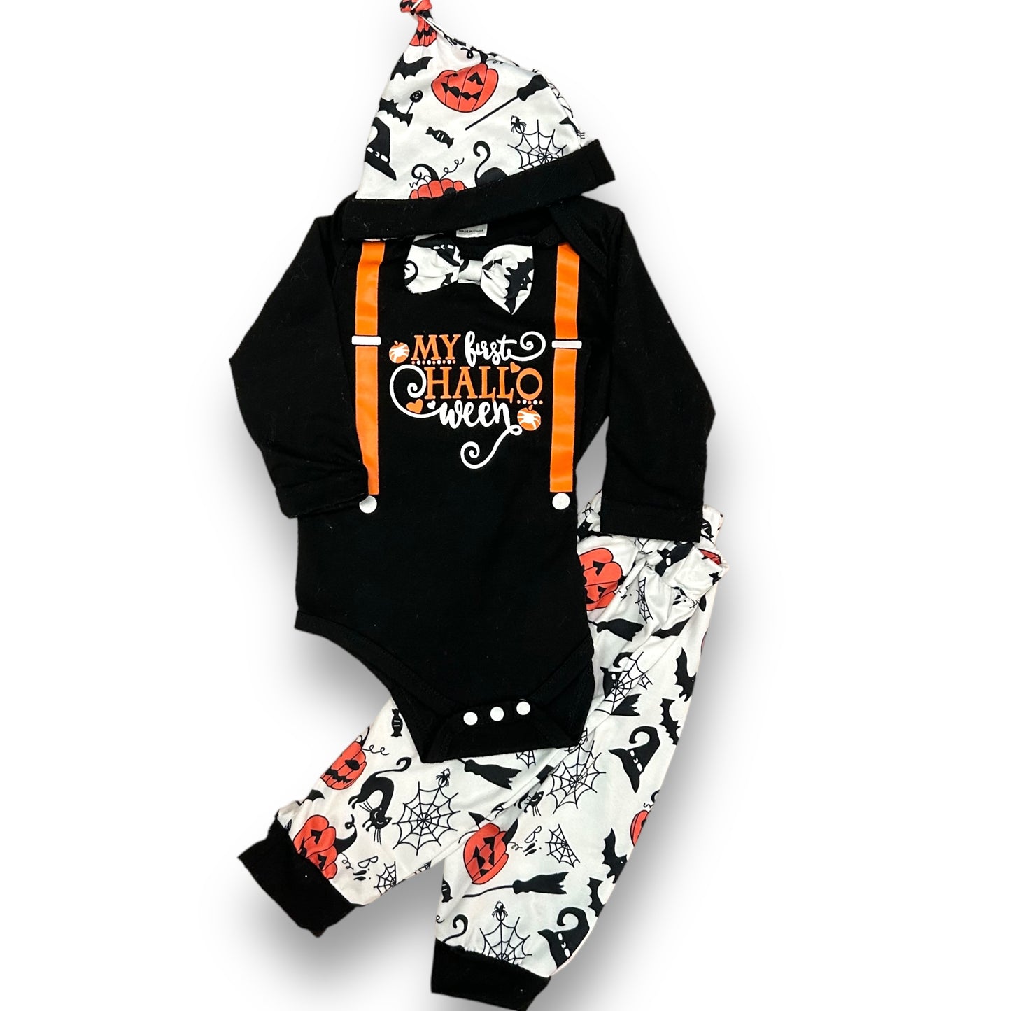 Boys Size 3-6 Months My First Halloween Bodysuit, Bottoms, & Beanie