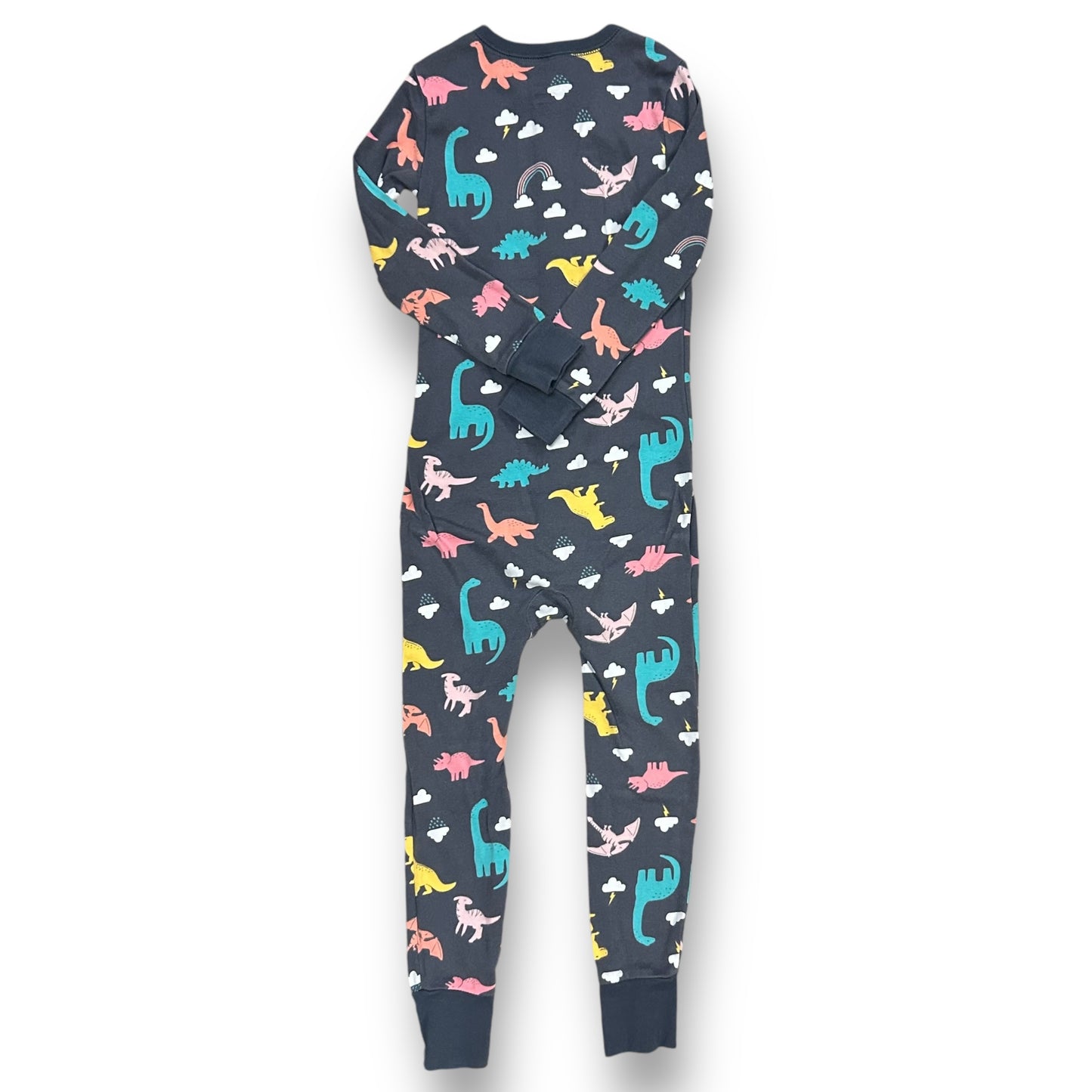 Old Navy Girls Size 5T Pajamas Gray Dinosaur Print Zip-Up Footless PJ’s