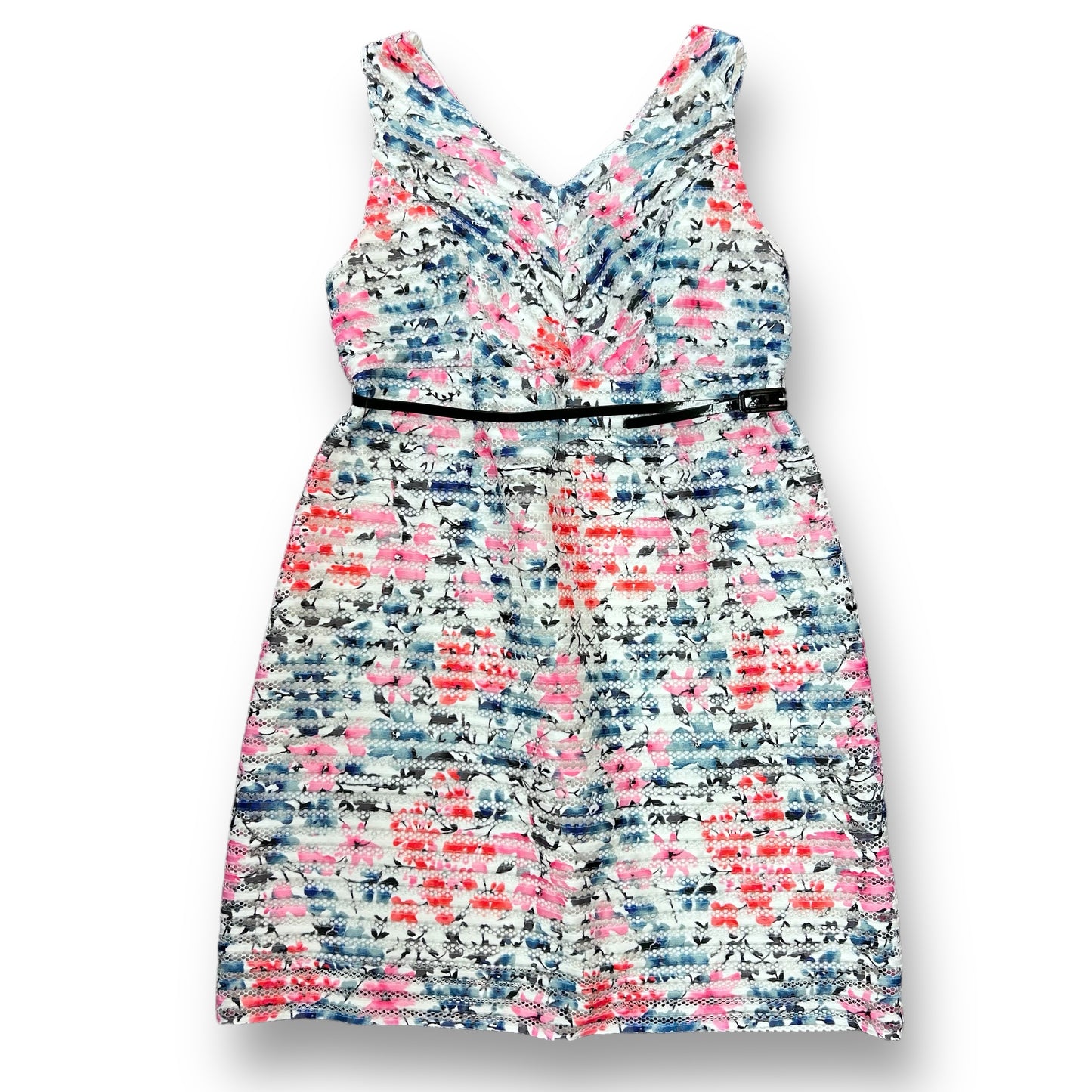 Motherhood Size M Pink & Blue Eyelet Sleeveless Belted Maternity Dress