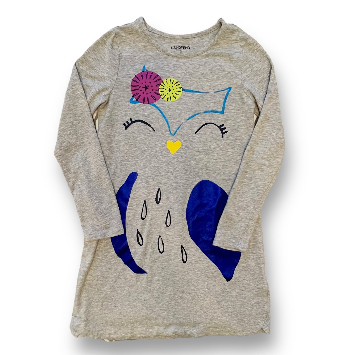 Lands End Girls Size 6X/7 Gray Owl Long Sleeve Dress