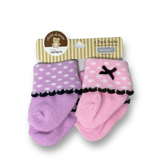 NEW! Child of Mine Girls Size Newborn Pink & Purple Socks, 4-Pack