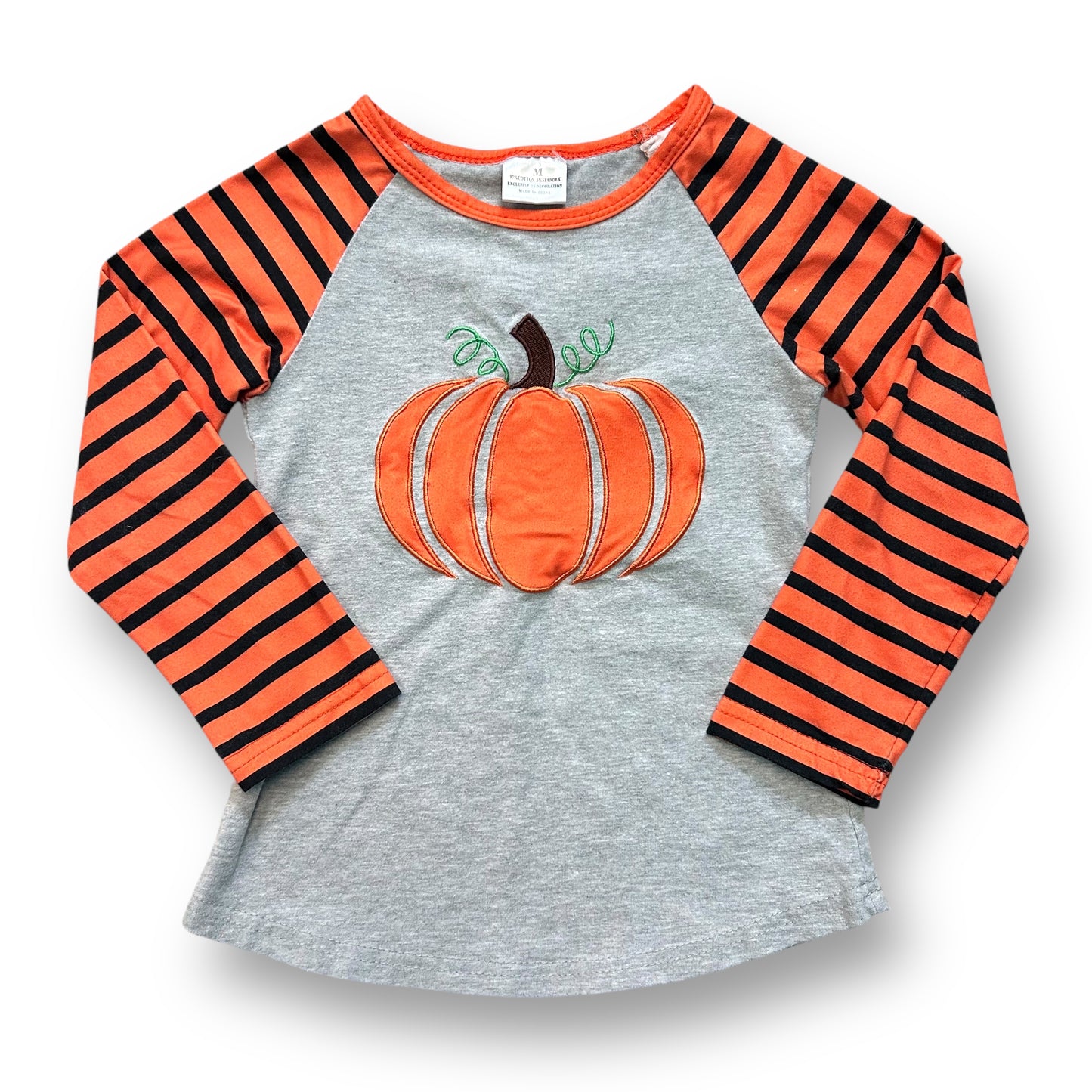 Girls Boutique Size 3/4 Stitched Pumpkin Striped Sleeve Fall Top