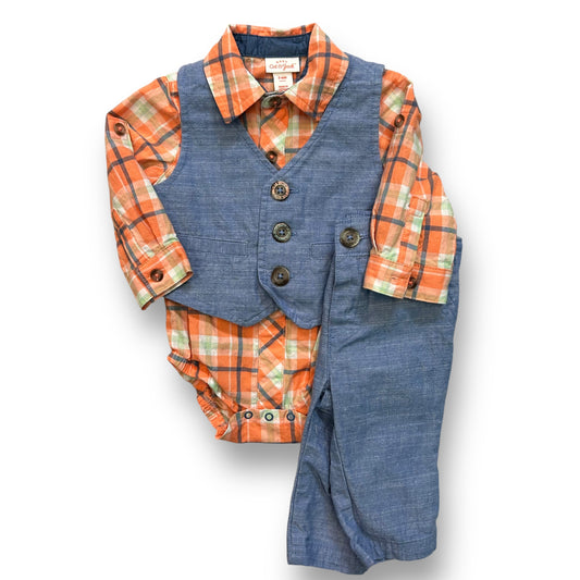 Cat & Jack Baby Boy Size 3-6 Months Orange Plaid Bodysuit, Vest, and Pants Set
