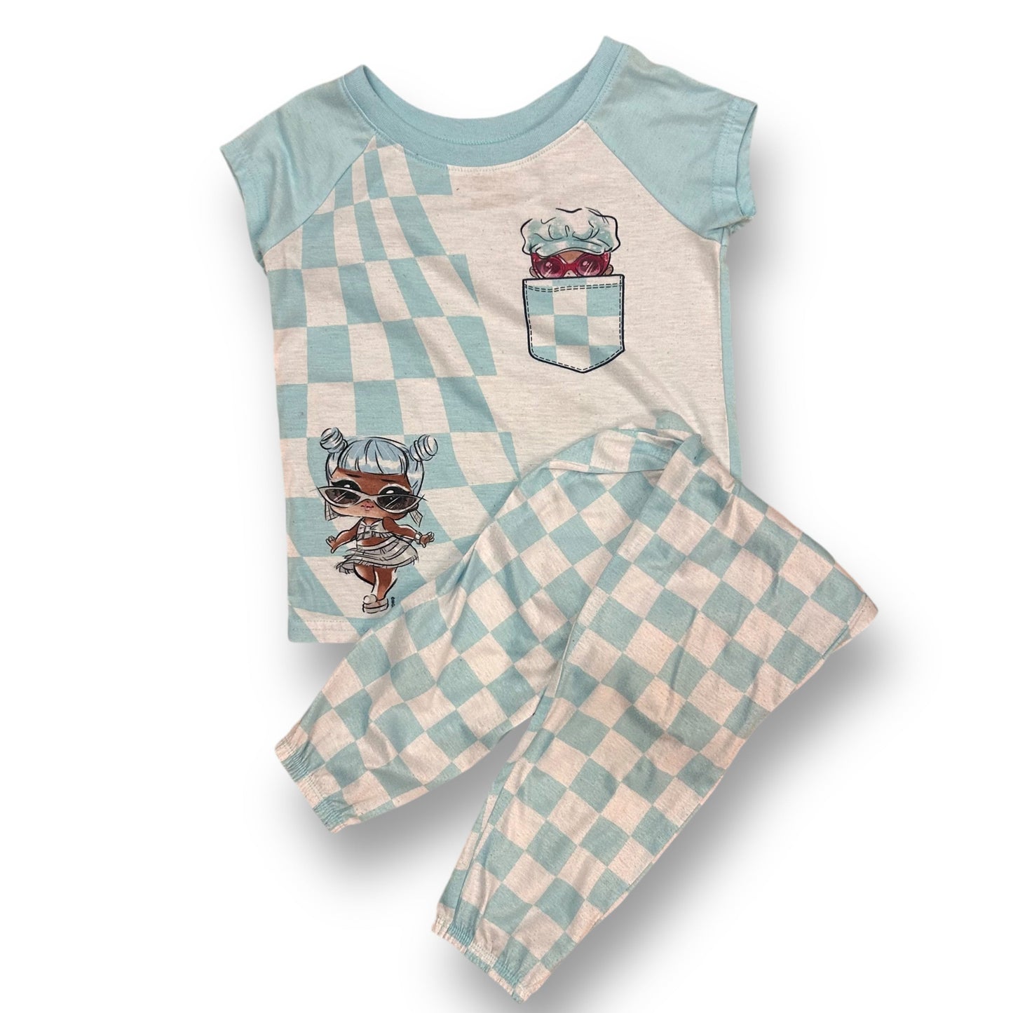 LOL Surprise Girls Size 4/5 Blue and White Checkered Two Piece Pajamas