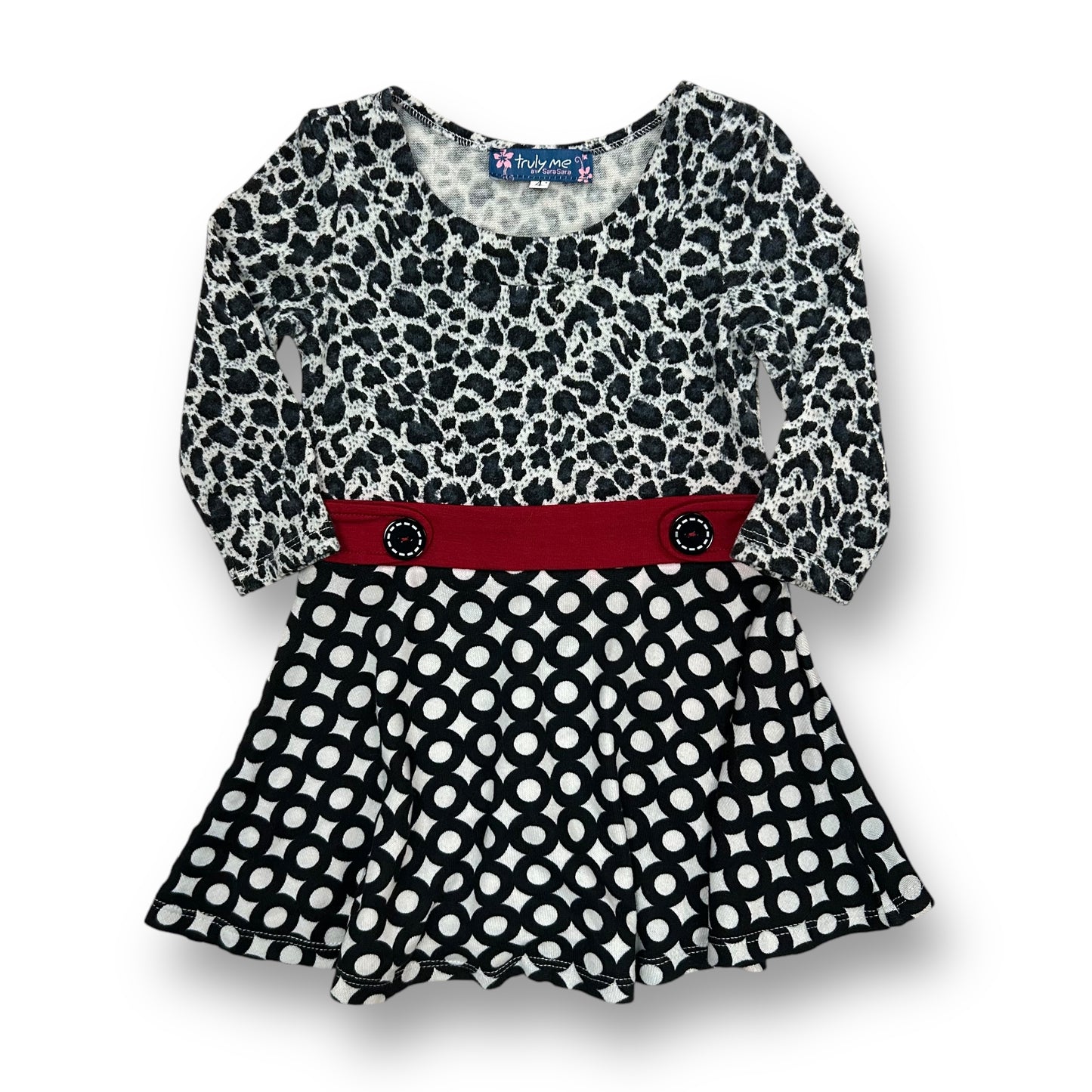 Sara Sara Girls Size 4 Black Print Belted Special Occasion Boutique Dress