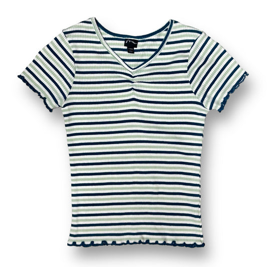 Girls Art Class Size 10/12 Striped Short Sleeve Ribbed V-Neck Top
