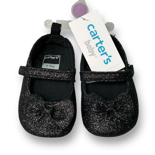 NEW! Carter's Baby Girl Size 6-9 Months Black Sparkle Easy-On Shoes