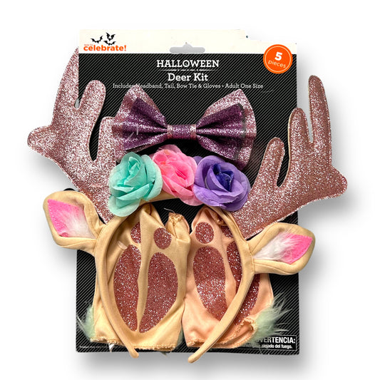 NEW! Halloween Deer Adult Costume Kit: Headband, Tail, Bowtie, & Gloves