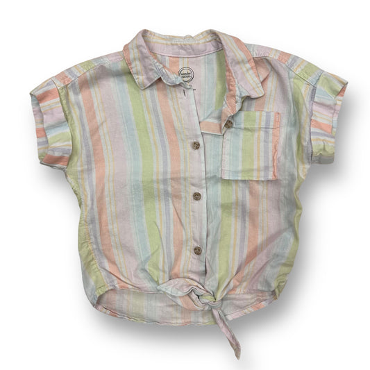 Girls Size 4/5 Pastel Tie-Front Short Sleeve Button Up Blouse with Pocket