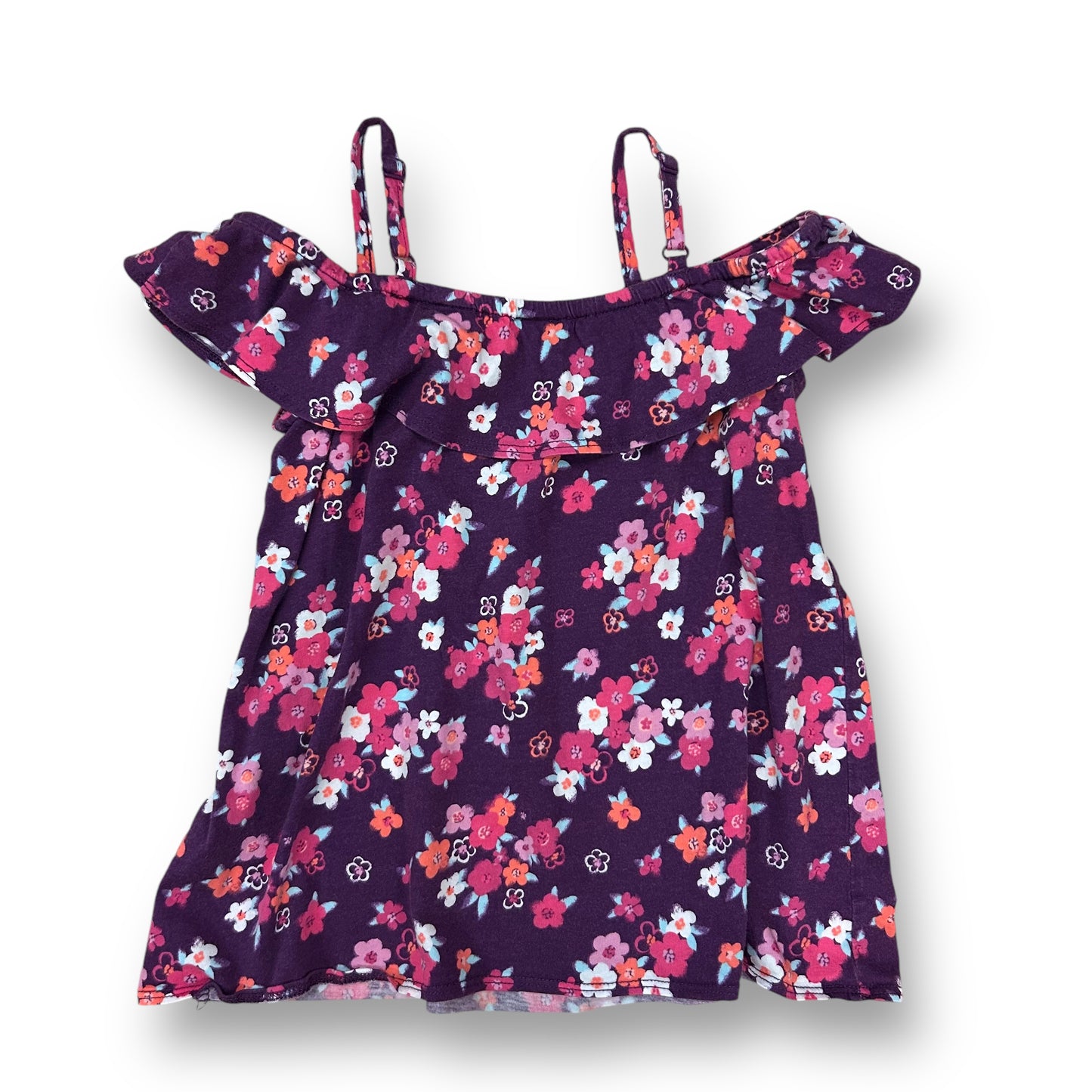 Gymboree Girls Size 6 Blouse Purple Floral Print Cold Shoulder Top with Ruffles