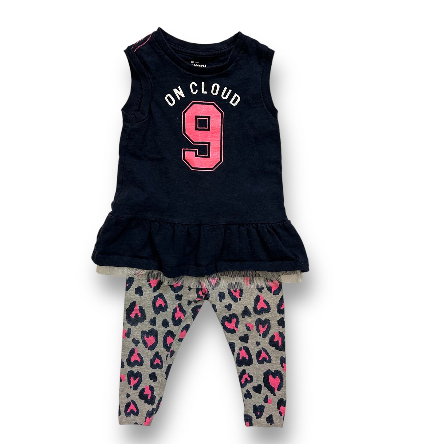 OshKosh Girls Size 18 Months Outfit Navy Tank Top & Gray Heart Print Pants Set