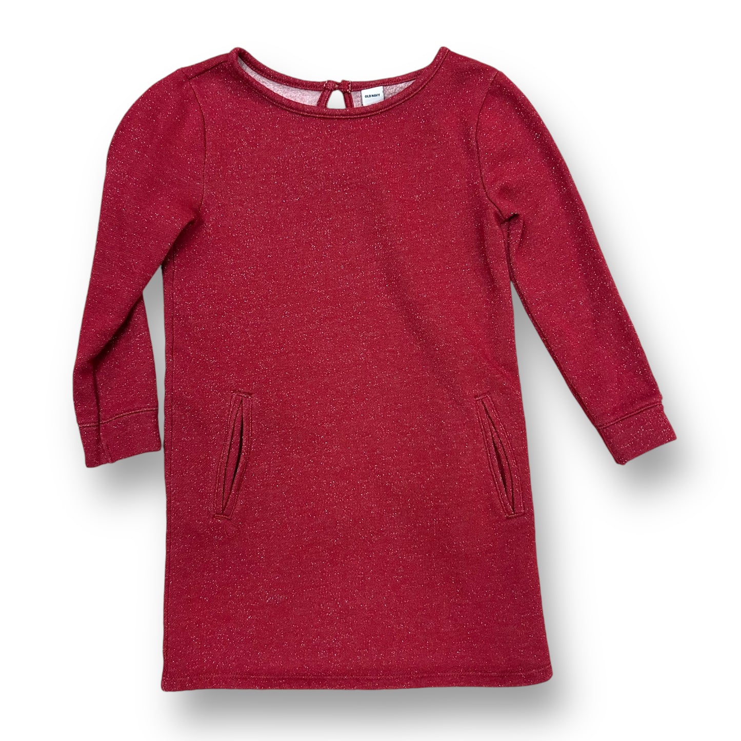 Old Navy Girls Size 5 Maroon Long Sleeve Sparkly Cotton Dress with Pockets