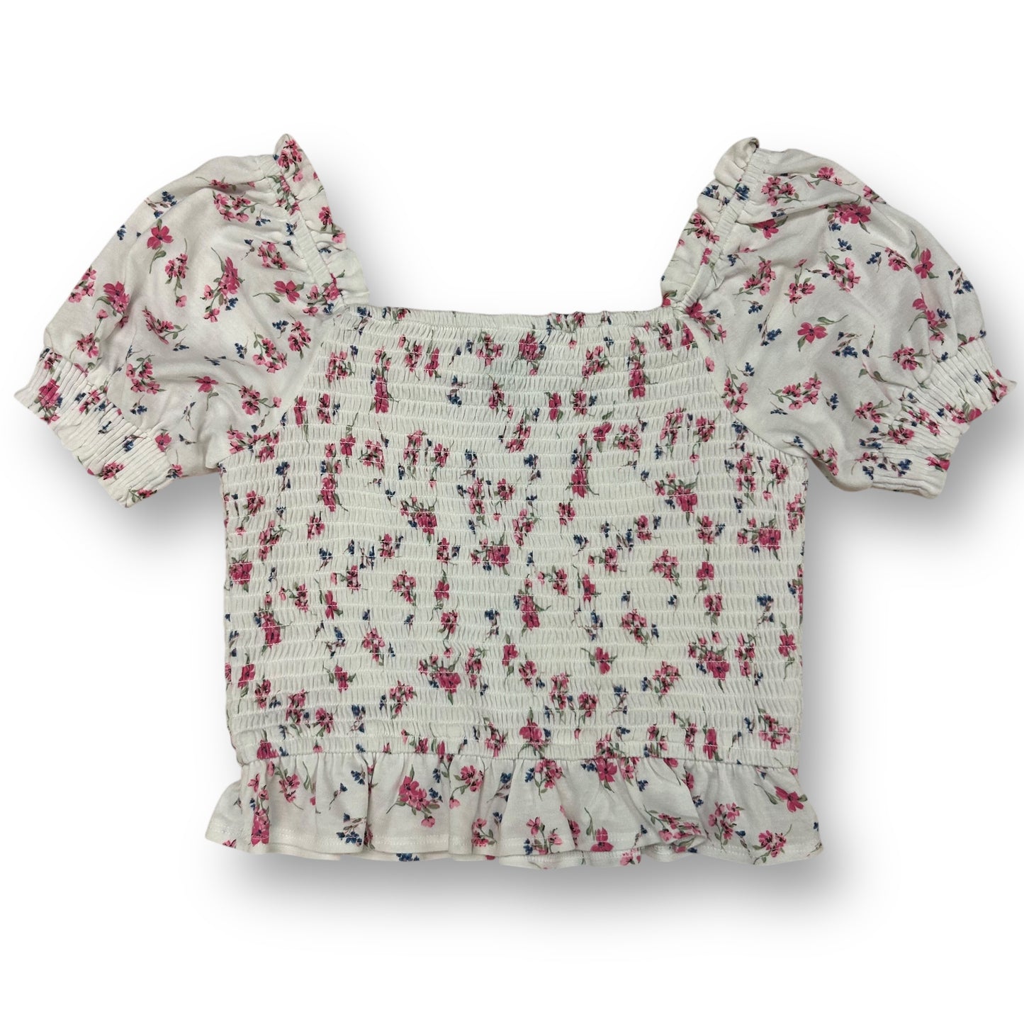 Aqua Girls Youth Size 12/14 White & Pink Floral Print Cropped Top