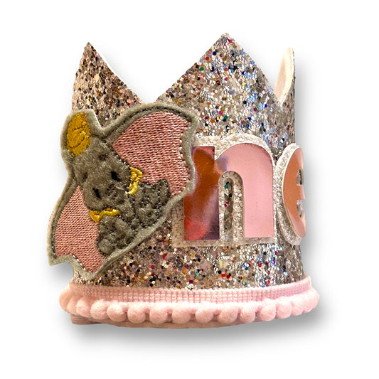 Silver Sparkle Dumbo Elephant 1st Birthday Crown